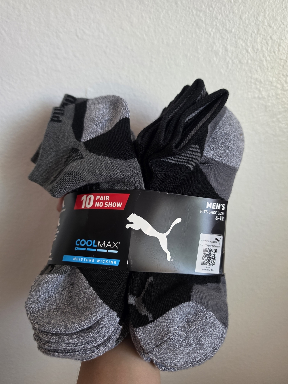 Puma Men’s No-Show Athletic Socks - Black & Gray (10 Pack)
